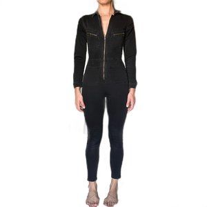 Free People Lennox Jumpsuit Washed Black Moto Zip Up, 6 Pockets Size Extra Small